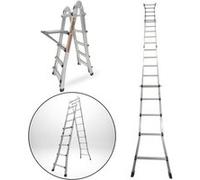 Échelle articulée pliante et télescopique en aluminium 4x5 marches 4,96m + 1 tablette