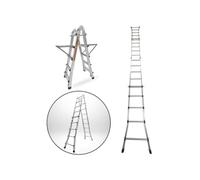 Echelle articulée pliante et télescopique en aluminium 4x5 marches 4,96m + 2 tablettes
