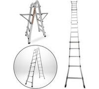 Échelle articulée pliante et télescopique en aluminium 4x5 marches 4,96m + 2 tablettes G