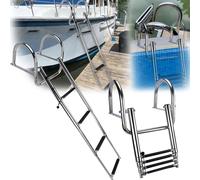 Échelle Bain à 4 Marches, 316 Échelle Bain Échelle Piscine Bateau en Acier Inoxydable Télescopique Bateau Pliable Pont Natation avec Poignées Et Large pour Quai Piscine Yacht Marin