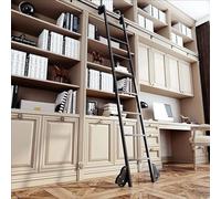 Échelle coulissante pour bibliothèque, tube rond en acier carbone noir de 1 à 7,3 m, kit complet de rails roulants avec roulettes, pour maison/intérieur/loft(Non-telescopic,366cm Kit de piste)