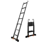 Échelle d'adaptation robuste avec crochet et barre stabilisatrice, capacité de 200 kg, extension en aluminium de 4,6 m avec roues pour une mobilité facile (noir, 2,6 m)