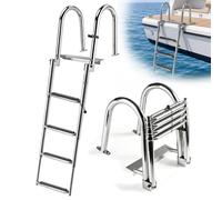 Échelle de Bateau 4 Marches en Acier Inoxydable 304, Échelle de Quai Pliable Télescopique avec Barres Antidérapantes & Mains Courantes, Échelle de Piscine pour Bateau Yacht, Capacité de Charge 200kg