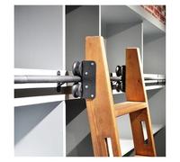 Échelle de bibliothèque coulissante Noire 200cm, Ensemble Complet matériel Roulant, Kit Rails sans échelle, Rouleau Sol avec Frein Échelle de bibliothèque roulante