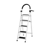 Échelle de Bricolage Compacte pour Maison et Jardin -Escabeau Pliable - Marche Pied Antidérapant et Stable avec Poignée en Acier Robuste - Charge 160 Kg，(B) 152 x 87 x 39 cm - 5 étapes (Blanc)