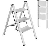 Echelle de ménage - Echelle de cuisine - 3 marches - Echelle aluminium - Marchepied antidérapant - Légère - Charge maxi 150 kg - Argentée