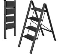 Echelle de ménage - Echelle de cuisine - 4 marches - Echelle aluminium - Marchepied antidérapant - Légère - Charge maxi 150 kg - Noir