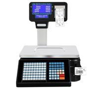 Échelle de pesée de code à barres électronique Caisse enregistreuse, échelle d'impression des prix numériques avec imprimante de réception, écran LCD double face 30 kg, 63 touches