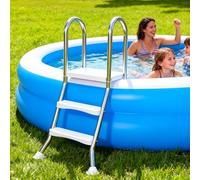 Échelle de piscine robuste pour piscines hors sol, 2 marches avec antidérapant, s'adapte aux murs de 83,8 cm, patins rotatifs, entrée sûre et facile, design durable