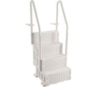 Échelle de piscine SucceBuy, escalier 4 marches double main courante avec marches antidérapantes haute performance, charge maximale 180 kg, pour piscines enterrées et hors-sol de 122-137 cm, blanc lai