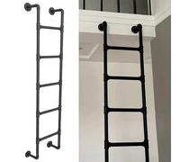 Échelle de puits robuste en tuyau de fer pour fenêtre de 99,1 à 165,1 cm | Escabeau mural en métal pour lits mezzanines et lits superposés | Design peu encombrant | Capacité de 150 kg | Finition noire