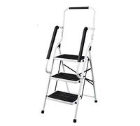 Échelle de Tabouret 3 Marches Pliable en Acier Escabeau Pliant avec Rampe légère 8,84 kg, Charge Max.150Kg