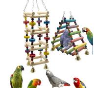 Échelle d'escalade multicolore en bois de 45 cm de long - Triangle - Jouet à suspendre - Pont avec boule en osier pour perruches, perroquets, cacatoès (A)