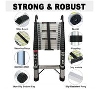Échelle d'extension télescopique de 4,4 m/5 m avec 2 crochets détachables, norme robuste en acier inoxydable EN131, capacité de charge de 150 kg