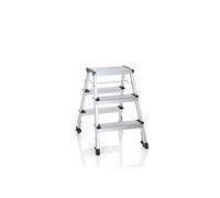 hjh OFFICE 830009 Solid IV Escabeau Pliable en Aluminium avec 3 marches Accessible des Deux côtés Charge maximale 150 kg Argenté