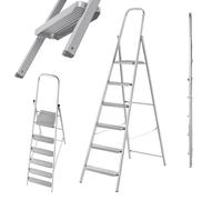 KADAX Échelle en Acier avec Pieds Antidérapants, Escabeau Pliant avec Étagère, Échelle Domestique à Large Marches (6 Marches)