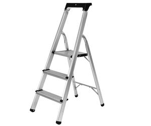 Échelle en Aluminium CF-133B | 3-6 marches - Pliable - Jusqu’à 150 kg - Échelle ménagère avec Espace de Rangement - Échelle - Escabeau