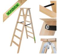 KADAX Échelle en bois pliable, échelle de peintre à 6 marches avec crochets en acier, échelle debout pour la maison et le jardin