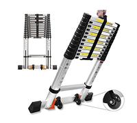 Échelle extensible en aluminium 5 m/4 m/3 m/2 m - Échelle pliable multifonction avec roue auxiliaire, capacité de 150 kg, idéale pour un usage domestique et extérieur, design compact et portable