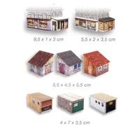 Échelle H0 Heki Citiline 10510 Annexe Jeu 4 Boutiques, 3 Hangar 3 Garages