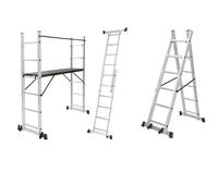 Échelle Multifonction 4 en 1 Aluminium avec Plate-Forme Pliable avec Roues