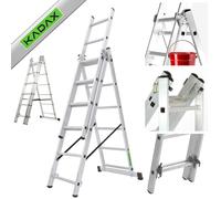 KADAX Échelle Transformable de 3 Plans, Échelle Coulissante en Aluminium, Échelle Double pour Travaux Domestiques et Professionnels (6 Marches)