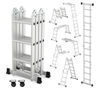 Échelle multifonctionnelle OUTIGO, 7 en 1, pliable, en aluminium, avec 2 roues, charge maximale 150 kg, 12 marches.