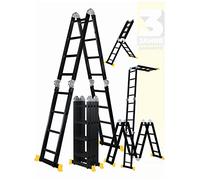 Échelle Multifonctions en Aluminium CF-104A | Échelle 6 en 1-16 Échelons - Échelle 470 cm - Échelle Articulée - Échafaudage (Noir 4x4 Échelons)