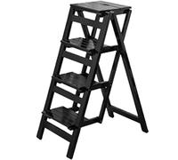Échelle Multifonctions Escabeau Pliant, Échelles À Pédales Larges en Bois en Forme De Banc Multifonctionnel pour Escabeaux De Cuisine 330lb pour Intérieur Extérieur(Black,4 Steps Ladder)