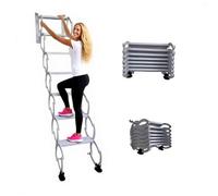 Échelle Murale Robuste, escamotable, Pliable, pour Grenier, intérieur et extérieur, Grande échelle télescopique en Acier, capacité de Charge 300 kg(White,11 Steps 280CM)