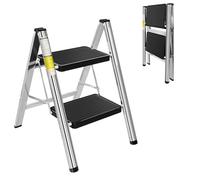 Échelle pliable à 2 marches, légère et portable, en acier inoxydable avec sécurité en fer, larges palettes et pieds antidérapants, capacité de 150 kg pour la cuisine domestique