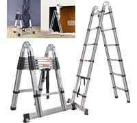 Échelle pliable multifonction - 3,8 m, 12 marches - Échelle d'escalade pliable pour escaliers de maison et nettoyage de fenêtres, cadre en A de 1,9 m + 1,9 m, acier inoxydable