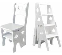 Échelle pliable multifonction en bois pour bibliothèque - 4 marches - Portable - Avec support d'affichage - Utilisation domestique - Blanc (35 x 47,5 x 88 cm) - Design Slish