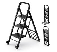 COSTWAY Escabeau Pliant 3 Marches-2 en 1 Diable de Transport-2 Roues-Echelle 200 kg,Diable 250kg-Cadre en Métal-Maison,Entrepôt-Noir