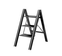 Échelle pliante à 3 marches antidérapante en alliage d'aluminium multifonction avec étagère de rangement et support Noir Parfaite pour la maison, le bureau et l'extérieur
