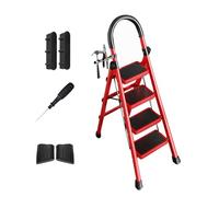 Échelle Pliante à 3 marches, Tube en Acier au Carbone intégré,Conception Verrouillage sécurisé, avec Plate-Forme Outils, Large pédale antidérapante(4 Step)