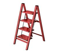 Échelle pliante en aluminium à 4 marches larges - Robuste et fiable - Design télescopique portable - Rouge - Parfait pour les projets de maison et les tâches de bricolage