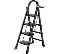 Échelle Pliante multifonctionnelle en Alliage d'aluminium pour Jardinage, avec marches Larges et accoudoirs, capacité de Charge de 150 kg.(Black 4 Step)