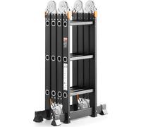 Echelle pliante polyvalente, hauteur réglable de 3,6 m, capacité de charge de 150 kg, noire, 4nombre de marches
