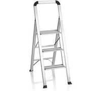 hjh OFFICE 801104 Escabeau Pliable avec 3 marches Solid V en Aluminium avec Barre de sécurité Charge Max. 150 kg