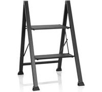 hjh OFFICE 801204 Escabeau Pliable 2 marches Solid W5 Acier Escabeau, Charge Max. 150 kg, marchepied Pliable, Noir