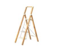 Échelle pliante Tabouret pliable pour adulte à 4/5 marches avec larges marches antidérapantes, charge maximale de 150 kg, avec poignée en aluminium, pince marchepied grain de bois (blanc, taille M)