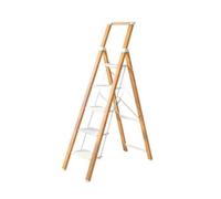 Échelle Pliante Tabouret Pliant for Adulte 4/5 marches avec Larges marches antidérapantes Charge maximale 150 kg Lbs avec poignée Aluminium, Grain de Bois À Usage Domestique(Blanc,Grand)