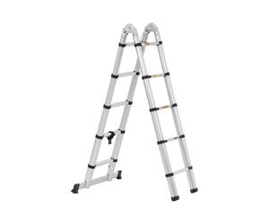 Échelle pliante télescopique - 10 marches - aluminium - hauteur : 0,85 - 1,85/3,20 m | MSW