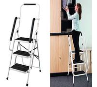 Échelle portable pliable en acier à 3 marches avec rampe de sécurité et bande antidérapante, escabeau pliable portable, en acier robuste, capacité maximale de 150kg, escabeau pour bureau,maison,jardin