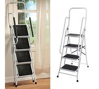 Échelle portable pliable en acier à 4 marches avec rampe de sécurité et bande antidérapante, escabeau pliable portable, en acier robuste, capacité maximale de 150kg, escabeau pour bureau,maison,jardin