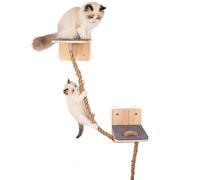Échelle pour chat avec corde de chanvre de 2,3 m, lit à ventouse à suspendre, poteau à griffoir en bois, 22,1 x 18,5 x 18,5 cm, économie d'espace pour jouer et se reposer