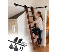 Échelle Roulante d'Angle pour Bibliothèque et Grenier, Système de Rail Mural Économe en Espace pour Entrepôt avec Roues Freinées(930cm/30.5ft)