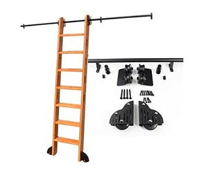 Échelle roulante de bibliothèque, kit de rails coulissants robustes | Échelles roulantes pour bibliothèque, entrepôt, bar, tube rond en acier au carbone (échelle non incluse) (Dimensions : 6