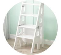 Échelle Simple De Ménage Multifonctionnelle Tabouret D’échelle Pliante D’intérieur Escabeau en Bois Échelle vers La Chaise Tabouret De Maquillage Chaise De Repos, White, 35 * 47.5 * 88cm